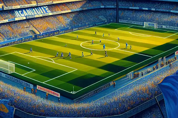 A dynamic scene of Getafe Club de Fútbol match at Coliseum Alfonso Pérez with passionate fans and players in action.