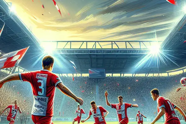 Lively football match featuring Brest Football Club players and fans in a packed stadium.